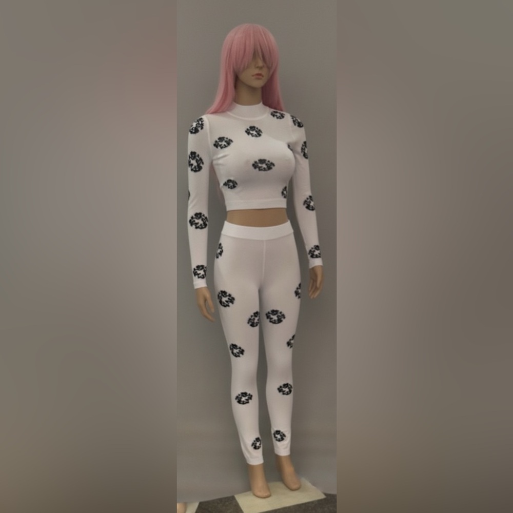 White and Black Patterned Two-Piece Set